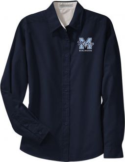 Ladies L/S Shirt, Navy/Light Stone